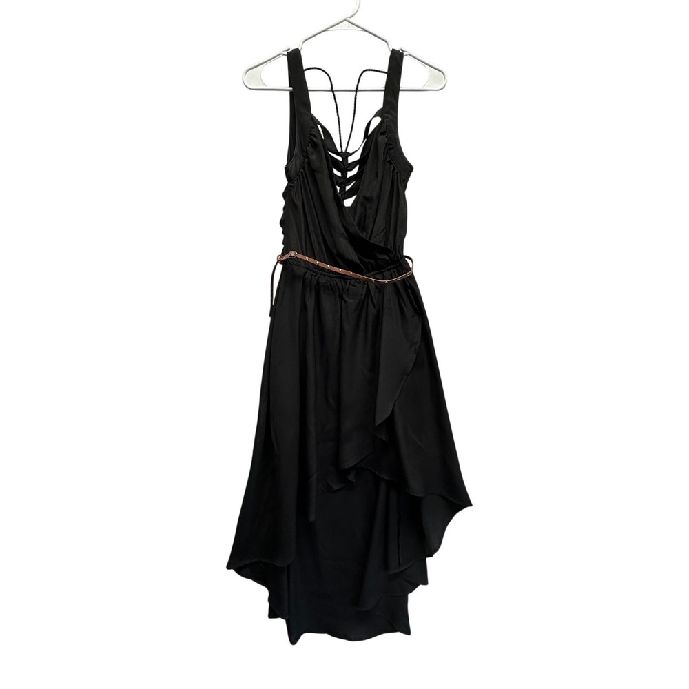 Hollywould Black Strappy High-Low Asymmetrical Dress w/ Belt M Grunge Emo‎